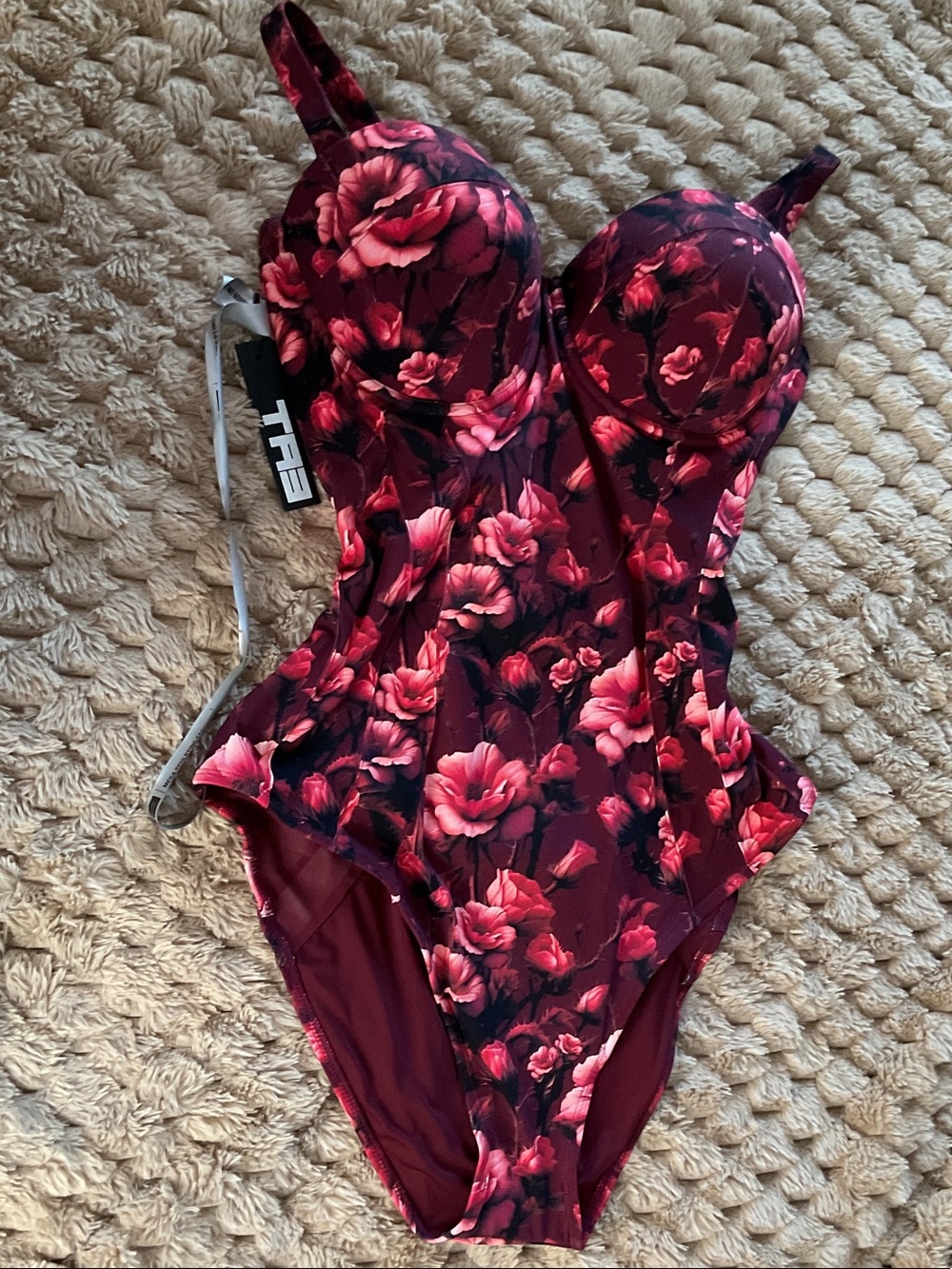 TA3 WINE Floral One-Piece Bustier Swimsuit LUSHY- 2X XLONG D/DD
NWT/returns Note